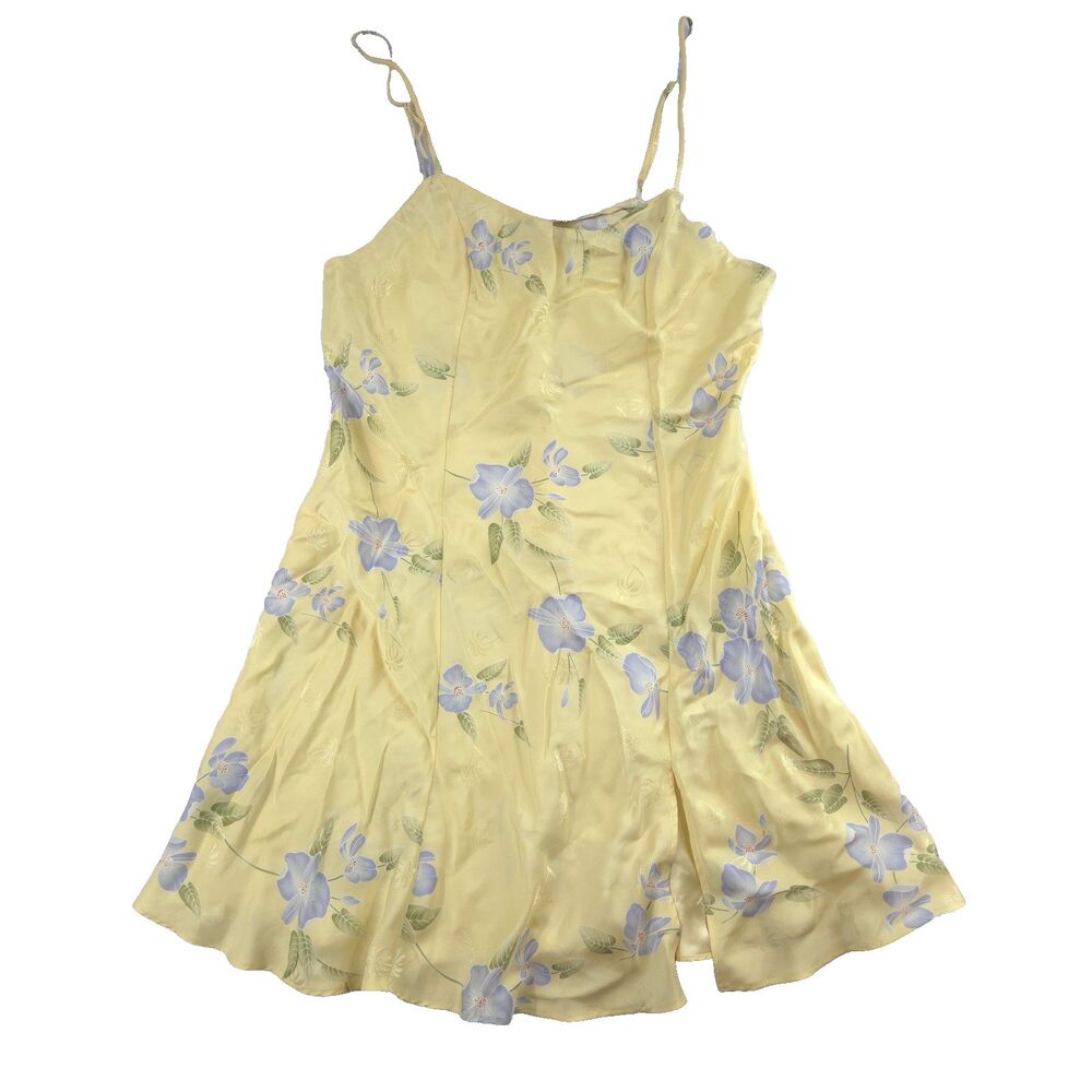 VTG Y2K Tommy Bahama 100% Silk Mini Slip Dress Floral Butter Yellow S Coquette